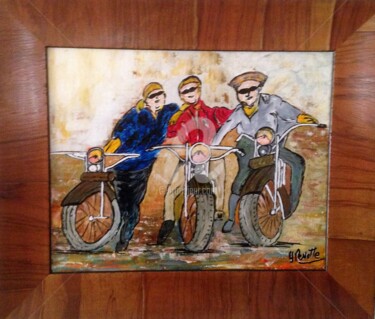 Painting titled "les-motards.jpg" by Yves Perrotte, Original Artwork, Acrylic