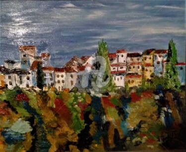 Painting titled "Village perché" by Yves Perrotte, Original Artwork, Oil