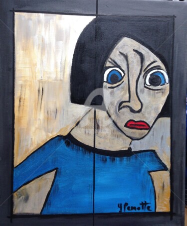 Painting titled "Femme bleue collect…" by Yves Perrotte, Original Artwork, Acrylic