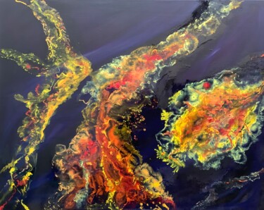 Painting titled "FUSION" by Yves Weiler, Original Artwork, Oil Mounted on Wood Stretcher frame