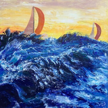 Painting titled "IMOCA" by Yves Weiler, Original Artwork, Oil Mounted on Wood Stretcher frame