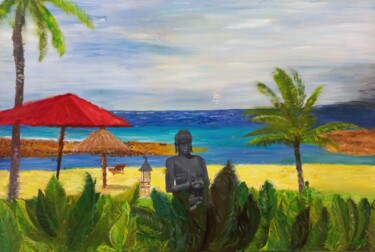 Painting titled "BALI" by Yves Weiler, Original Artwork, Oil Mounted on Wood Stretcher frame