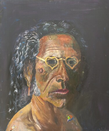 Painting titled "TANNEE et TATOUEE" by Yves Weiler, Original Artwork, Oil Mounted on Wood Stretcher frame