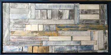 Collagen mit dem Titel "Color wood blue" von Lavy, Original-Kunstwerk, Collagen Auf Holzplatte montiert