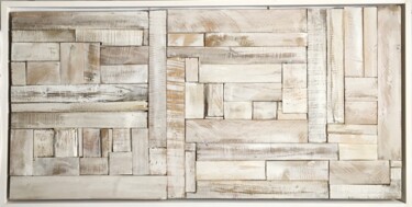 Collages intitulée "Color wood white" par Lavy, Œuvre d'art originale, Collages Monté sur Châssis en bois