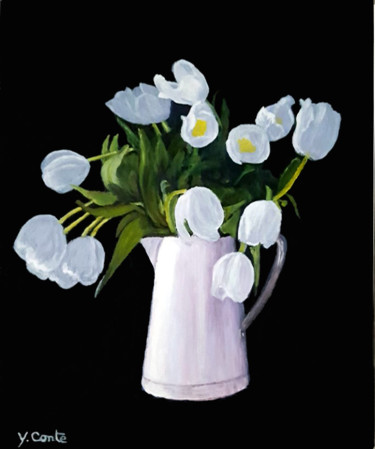 Painting titled "Bouquet de tulipes" by Yves Conte, Original Artwork, Oil
