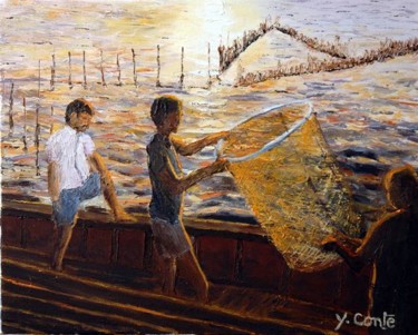 Painting titled "Les pêcheurs" by Yves Conte, Original Artwork