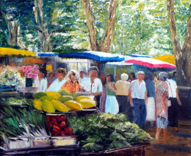 Painting titled "Marché provençal" by Yves Conte, Original Artwork, Oil