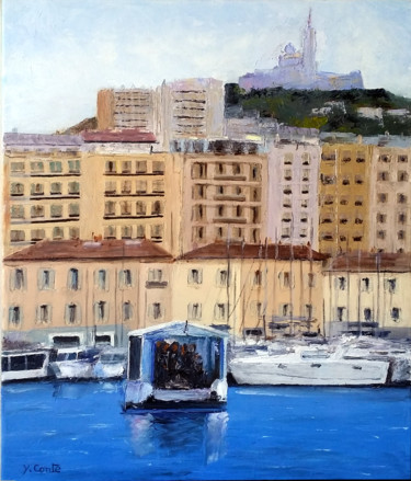 Painting titled "vieux-port-et-ferry…" by Yves Conte, Original Artwork