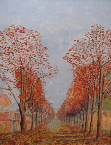 Peinture intitulée "allée en automne à…" par Yves De La Malene, Œuvre d'art originale