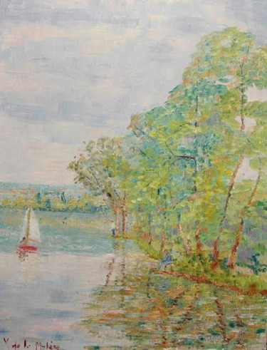 Peinture intitulée "étang à Médan" par Yves De La Malene, Œuvre d'art originale