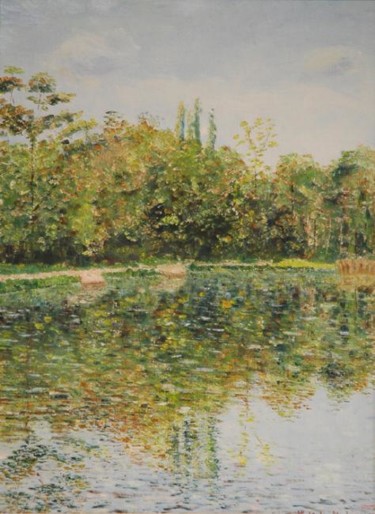 Peinture intitulée "étang ville d'Avray…" par Yves De La Malene, Œuvre d'art originale