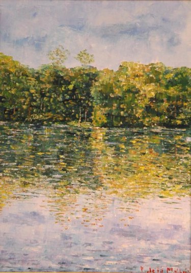 Peinture intitulée "étang ville d'Avray…" par Yves De La Malene, Œuvre d'art originale