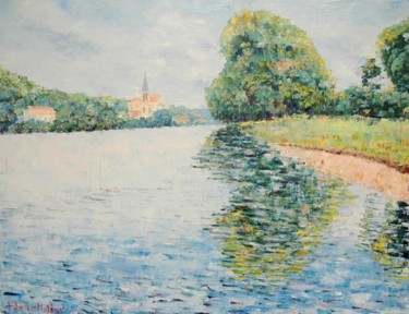 Peinture intitulée "Seine à Triel, avec…" par Yves De La Malene, Œuvre d'art originale