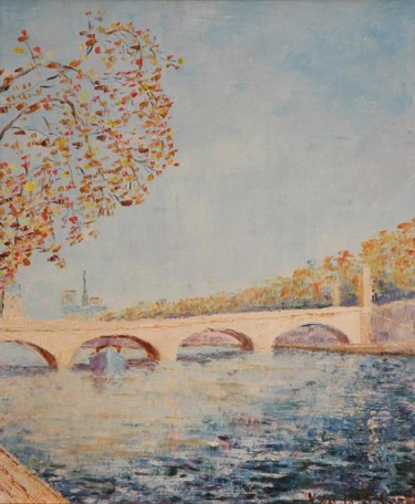 Peinture intitulée "vue de Paris" par Yves De La Malene, Œuvre d'art originale