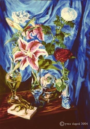 Peinture intitulée "iris et rose" par Yves Dupré, Œuvre d'art originale, Huile