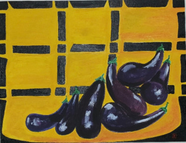 Malerei mit dem Titel "Aubergines en scène" von Yves Koehl, Original-Kunstwerk, Acryl