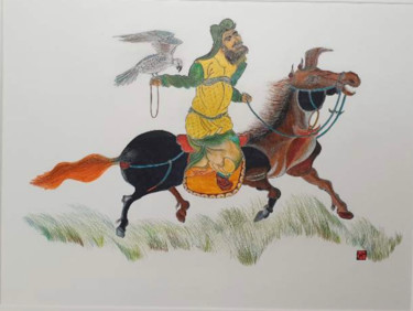 Desenho intitulada "Genhis Khan" por Yves Koehl, Obras de arte originais, Lápis