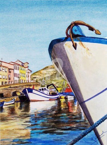 Painting titled ""Port Vendres"" by Yves Lafond, Original Artwork, Watercolor
