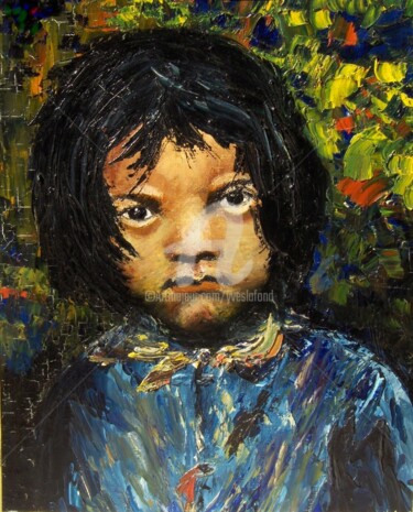 Pintura intitulada ""L'Enfant de Lima"" por Yves Lafond, Obras de arte originais, Óleo