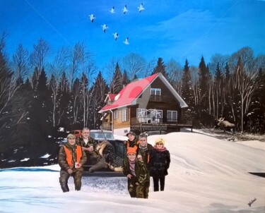 Peinture intitulée "" Nos Amis Canadien…" par Yves Lafond, Œuvre d'art originale, Huile Monté sur Châssis en bois