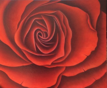 Painting titled "Rose rouge" by Yves Marie Teiller, Original Artwork, Oil