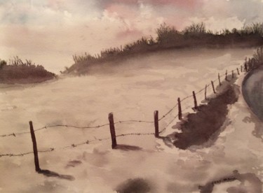 Painting titled "Route de Plélan le…" by Yves Marie Teiller, Original Artwork, Watercolor