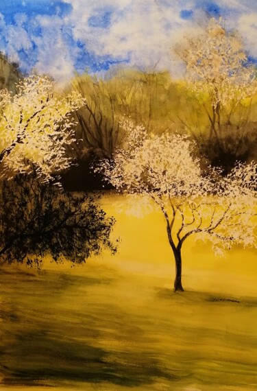 Painting titled "Printemps" by Yves Marie Teiller, Original Artwork, Watercolor