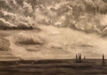 Painting titled "Landscape" by Yves Marie Teiller, Original Artwork, Charcoal