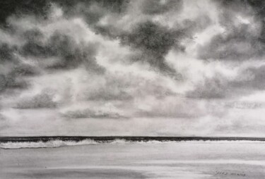 Painting titled "Plage" by Yves Marie Teiller, Original Artwork, Charcoal