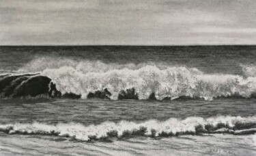 Peinture intitulée "vagues" par Yves Marie Teiller, Œuvre d'art originale, Fusain