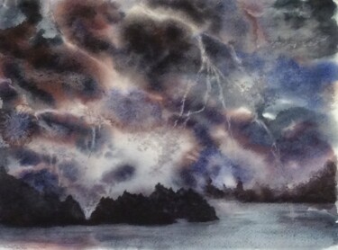 Painting titled "orage" by Yves Marie Teiller, Original Artwork, Watercolor