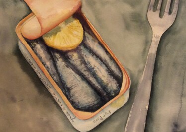 Картина под названием "Sardines pur porc" - Yves Marie Teiller, Подлинное произведение искусства, Акварель
