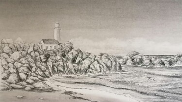Drawing titled "Un Phare" by Yves Marie Teiller, Original Artwork, Charcoal
