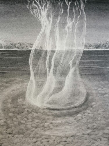Drawing titled "Splash au fusain" by Yves Marie Teiller, Original Artwork, Charcoal