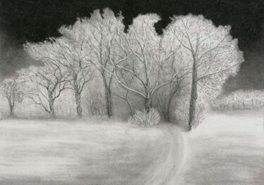 Рисунок под названием "HIVER" - Yves Marie Teiller, Подлинное произведение искусства, Древесный уголь