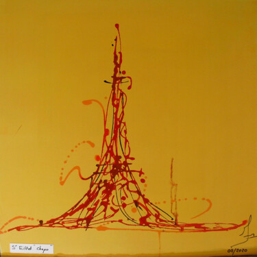 Malerei mit dem Titel "sr. Eiffel chapeau" von Yvesmart, Original-Kunstwerk, Wachs