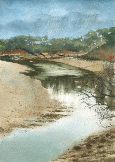 Painting titled "La rivière sans nom" by Yves Varlet, Original Artwork, Watercolor