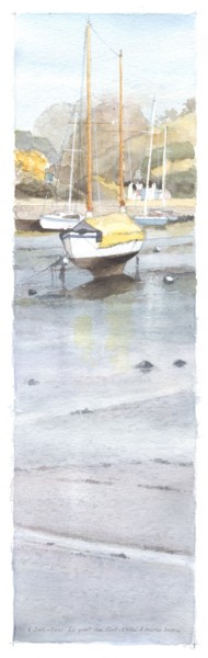 Schilderij getiteld "Le port de Pont-l'A…" door Yves Varlet, Origineel Kunstwerk, Aquarel