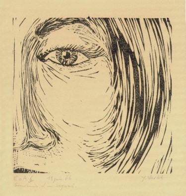 Gravures & estampes intitulée "SOUVENIR D'UN REGARD" par Yves Varlet, Œuvre d'art originale, Linogravures