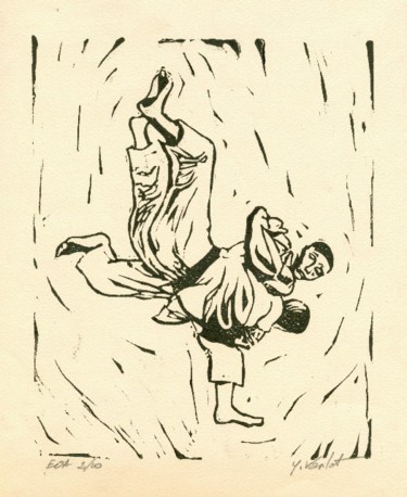 Impressões e gravuras intitulada "JUDO" por Yves Varlet, Obras de arte originais, Linoleogravura