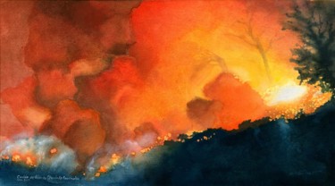 Peinture intitulée "Coulée de lave au P…" par Yves Varlet, Œuvre d'art originale, Aquarelle