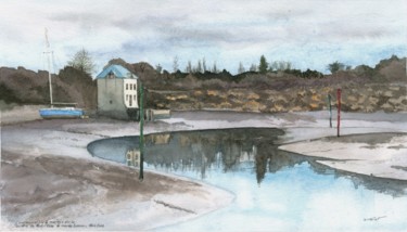 Peinture intitulée "Le Moulin à marées…" par Yves Varlet, Œuvre d'art originale, Aquarelle