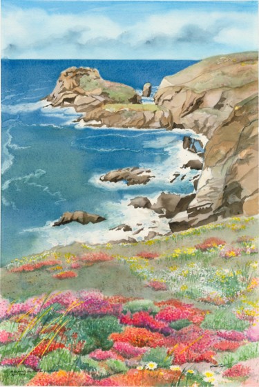 Pintura intitulada "LA POINTE DU VAN AU…" por Yves Varlet, Obras de arte originais, Aquarela