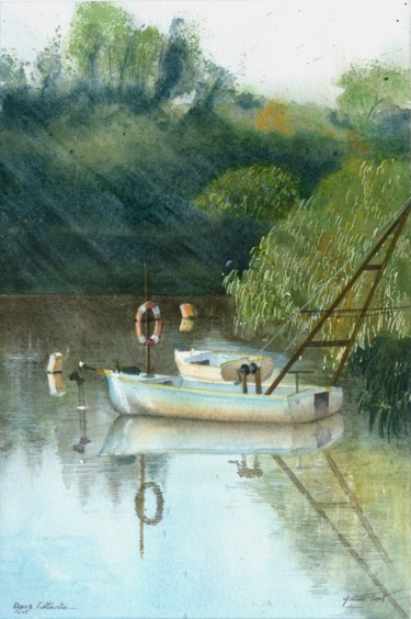 Painting titled "DANS L'ATTENTE" by Yves Varlet, Original Artwork, Watercolor
