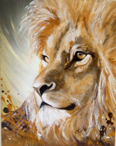 Painting titled "YC-lion01" by Yvette Coly, Original Artwork, Acrylic