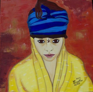 Peinture intitulée "Le turban bleu" par Yuna, Œuvre d'art originale