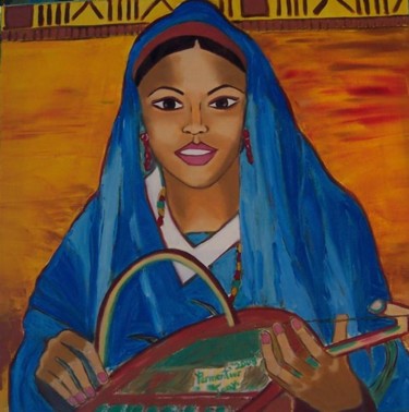 Peinture intitulée "Musicienne du désert" par Yuna, Œuvre d'art originale
