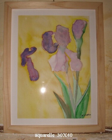 Peinture intitulée "iris mauves" par Yvon Collas, Œuvre d'art originale