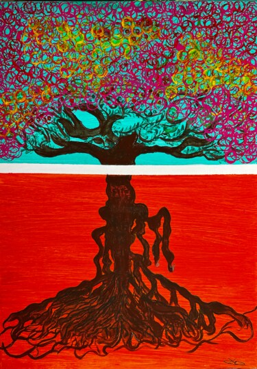 Pittura intitolato "Tree of Love" da Yvonne Mwale, Opera d'arte originale, Acrilico Montato su Telaio per barella in legno